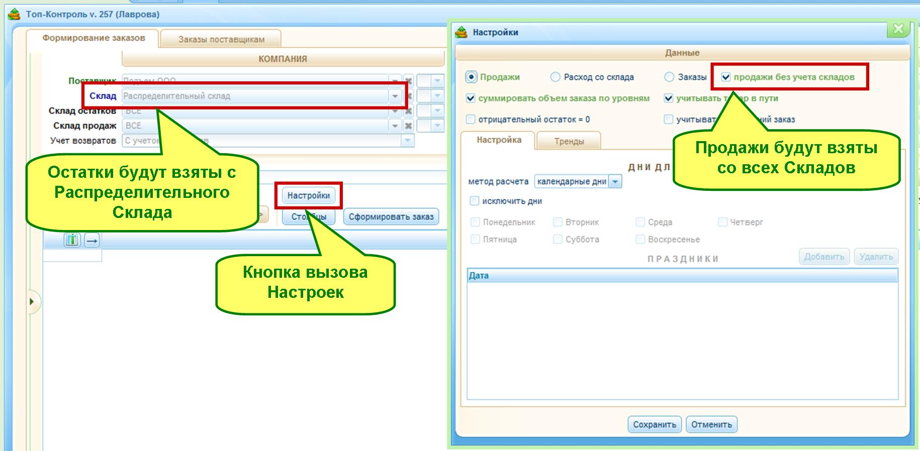 Схема поставки - остатки с Распределительного склада - продажи со всех складов