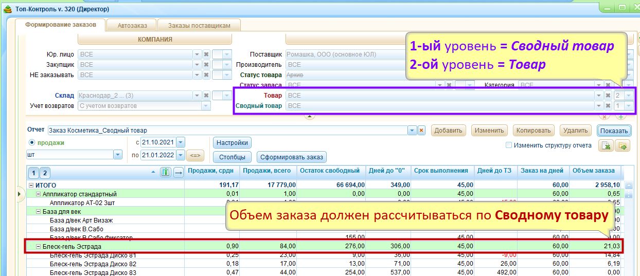 Использование уровней группировки при работе с Товарами-Аналогами